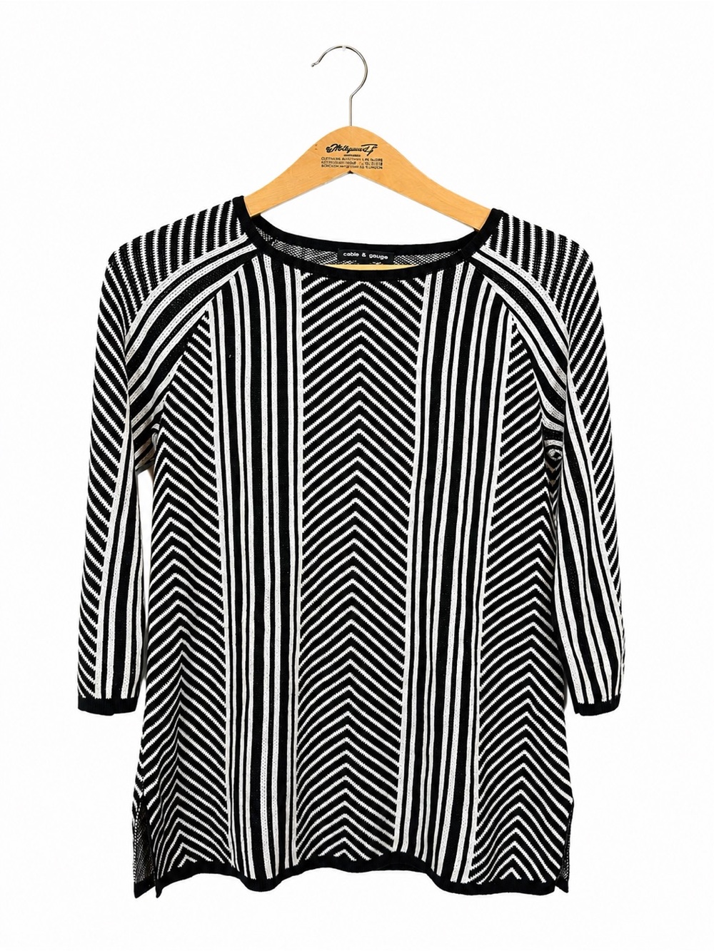 Cable & Gauge Chevron Top Sweater Size M Striped Knit Business Office Classy